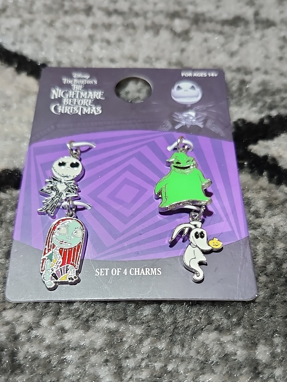 DISNEY NIGHTMARE BEFORE CHRISTMAS SILVER-TONE ENAMEL SET-OF-4 JEWERLY CHARM SET